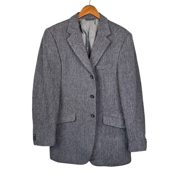 Banana Republic Y2K 42R Gray Black Herringbone 100% Wool Blazer Sports Coat